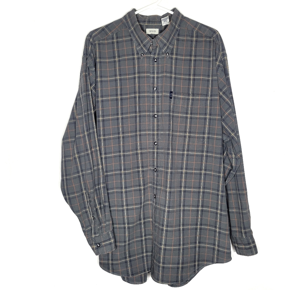 Plaid Izod button down XL men's longsleeve black green orange EUC like new